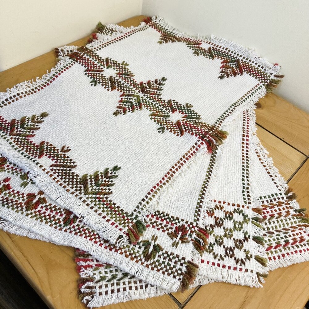 Scandinavian Hand Embroidered Cotton Placemats Huck Weaving Variety of 4
